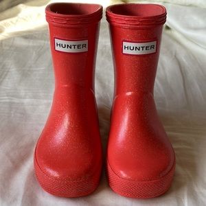 Hunter size 5 Toddler First Classic Starcloud Glitter Rain Boot red orange